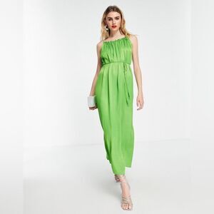& Other Stories Lime Green Satin Maxi Dress – Size 4